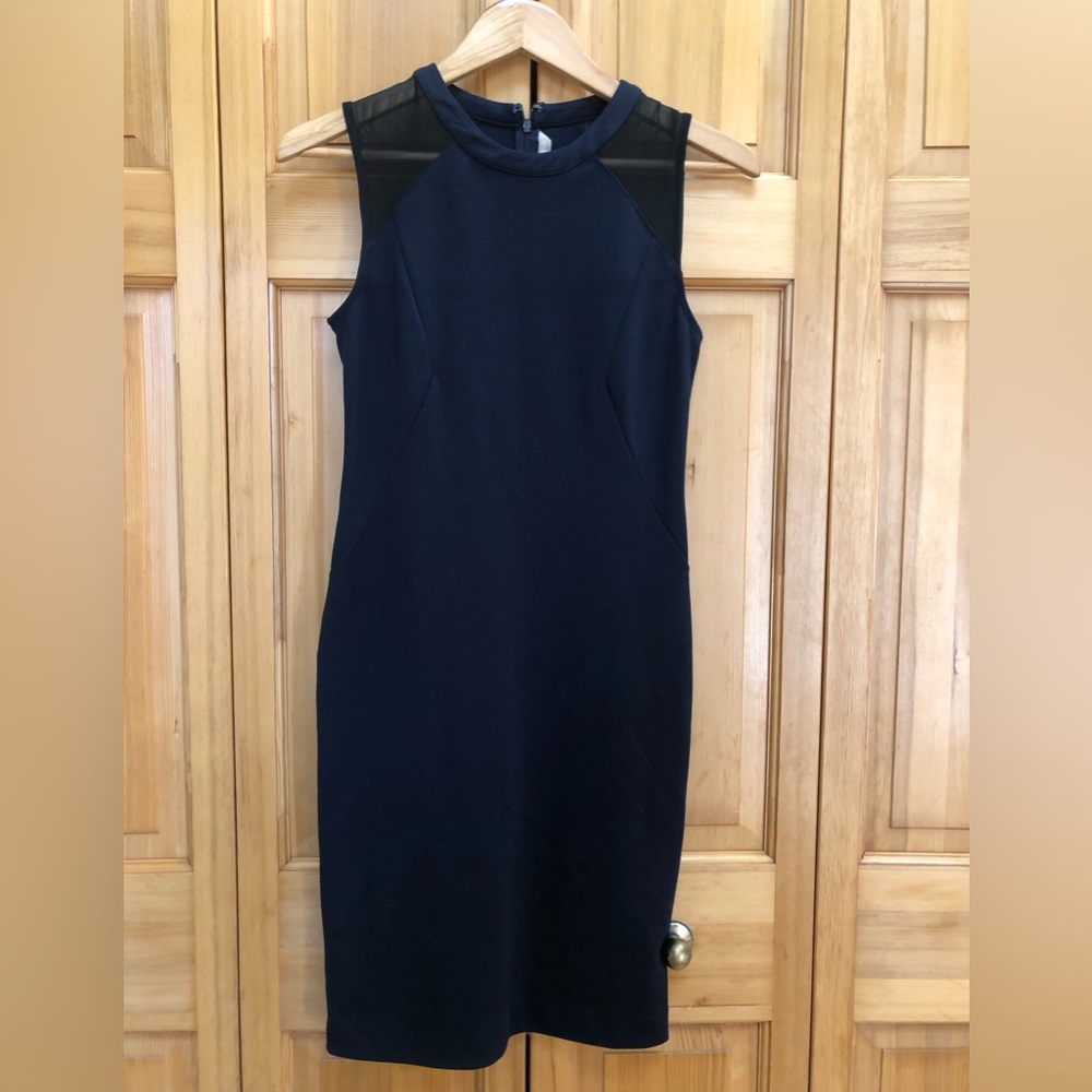 BANANA REPUBLIC Sheath Mesh Dress Sleeveless Dark Blue Size 2 NEW $109